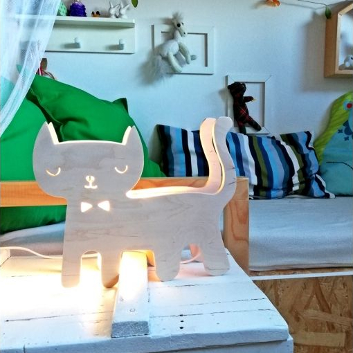 lampka drewniana dla dzieci kotek